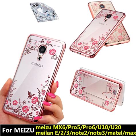 Diamond Case Flower Pattern Soft Plating Tpu Back Cover For Meizu Mx