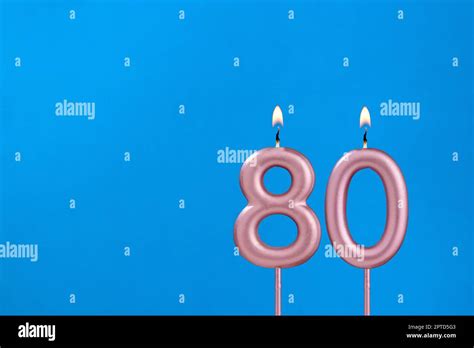 Candle Number 80 Birthday In Blues Foamy Background Stock Photo Alamy