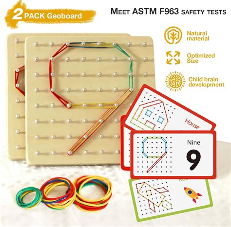 Paquete De 2 Juguetes Montessori De Geoboard De Madera Manipuladores