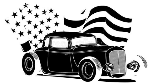 Black Silhouette Of Hot Rod Car With American Flag Stock Vector