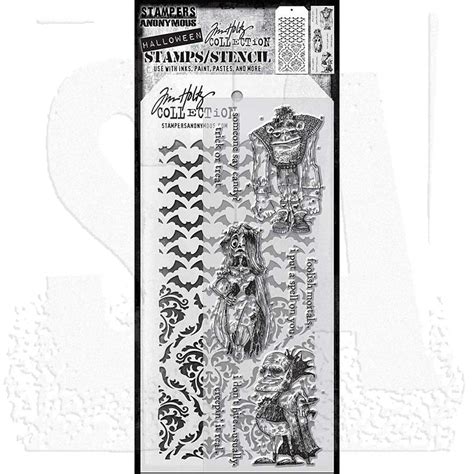 Tim Holtz Mixed Media Stamps Stencil Set Thmm Monster Reunion