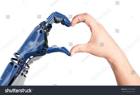 Heart Shaped By Human Robot Hands Stock Illustration 701351869