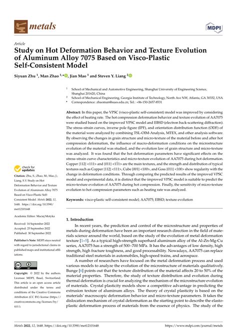 PDF Study On Hot Deformation Behavior And Texture Evolution Of Aluminum Alloy Based On