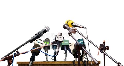 Press Conference Microphones on White Background Stock Photo - Image of ...