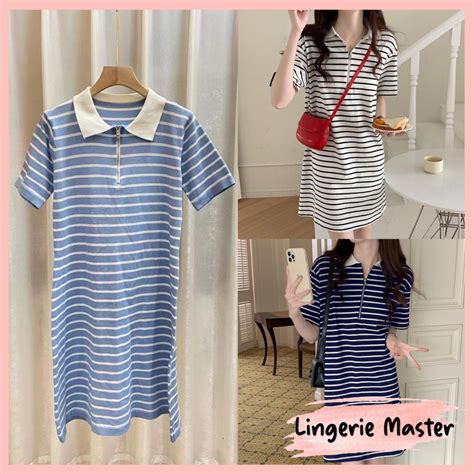 Jual LINGERIE MASTER T 78 Dress Stripe Korean Mini Dress Gaun