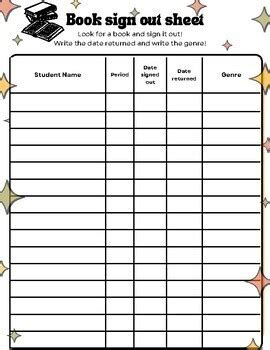 Classroom Library Sign Out Sheet By Secondarily Sydnee Resources