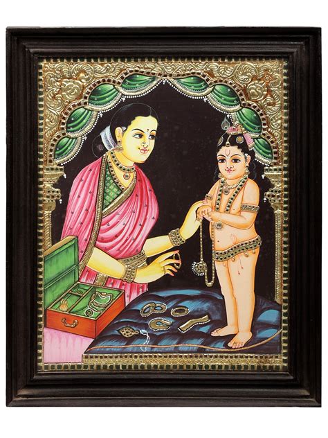 Maiya Yashoda With Bal Krishna Tanjore Painting Traditional Colors