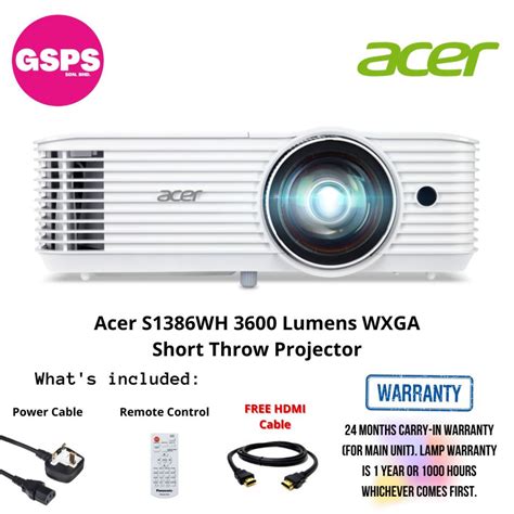 Acer S1386WH 3600 Lumens WXGA Short Throw Projector Shopee Malaysia