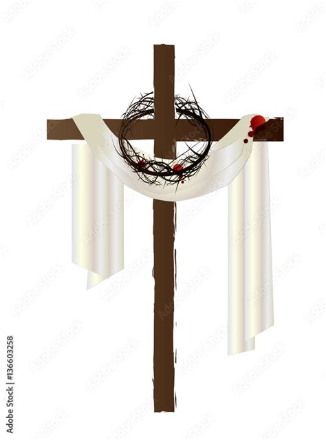 Easter Resurrection Background With A Cross Bloody White Cloth Vector