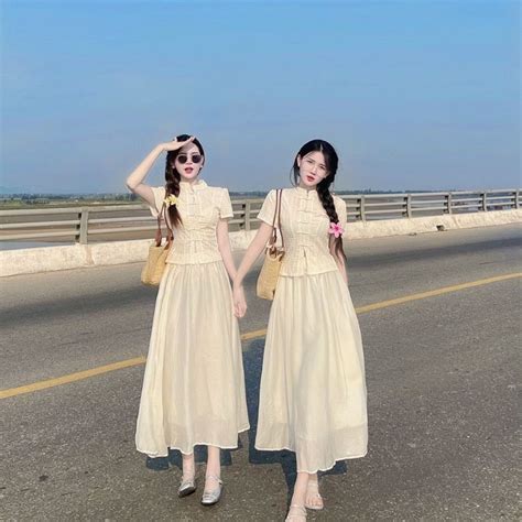 Hion Store Set áo ren nude cổ tàu cv midi Shopee Việt Nam