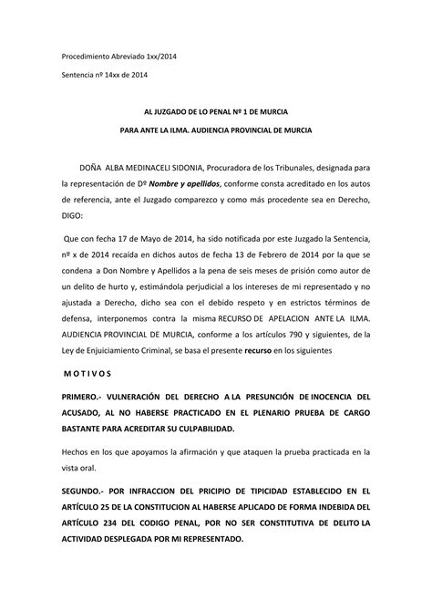 Modelo De Recurso De Apelación Pdf