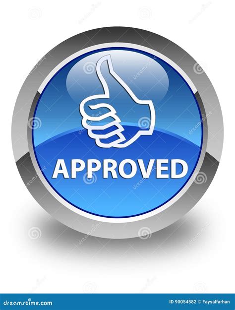 Approved Thumbs Up Icon Glossy Blue Round Button Stock Illustration