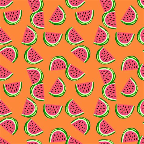 Hand Drawn Watermelon Slices Seamless Pattern Cute Watermelons Endless