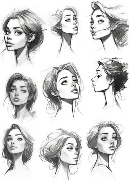 Premium AI Image | Woman face sketch close up illustration and hair style