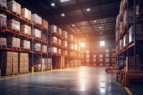 Premium Photo Huge Distribution Warehouse With High Shelves And