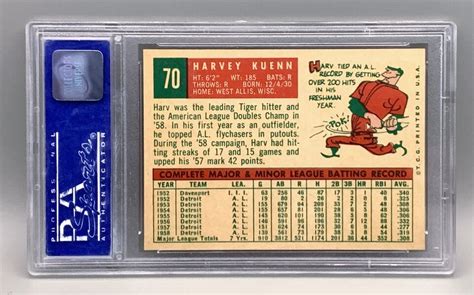 1959 Topps 70 Harvey Kuenn Detroit Tigers PSA 8 NM MT WHITE BACK