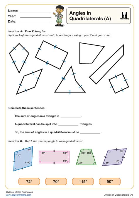 Angles In Quadrilaterals A Worksheet PDF Printable Geometry