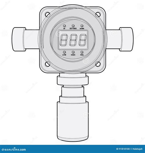 Vector Gas Detector Outlined Gas Meter With Digital Lcd Display Stock