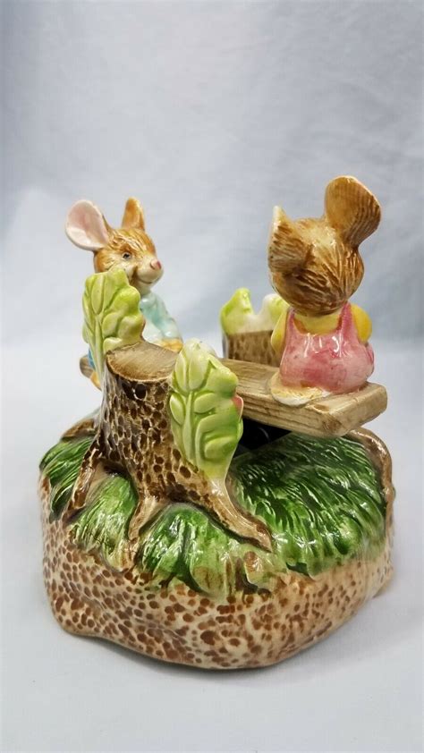 VTG Courting Mice Couple On Moving Seesaw Otagiri Music Box Gibson