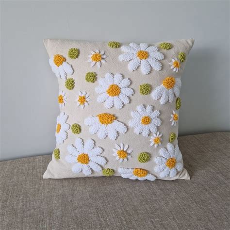 Floral Funky Throw Pillows Embroidered Punch Needle Pillow Decorative