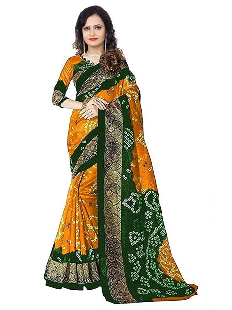 Cotton Silk Rajasthani Bandhani Saree With Blouse Piece Women Unstitched Blouse Bandhej Print