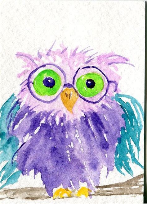 Purple Owl Aceo Original Watercolor Painting By Sharonfosterart 770