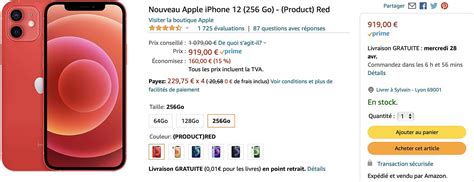 Consomac L iPhone 12 de 256 Go rouge à 919 au lieu de 1 079