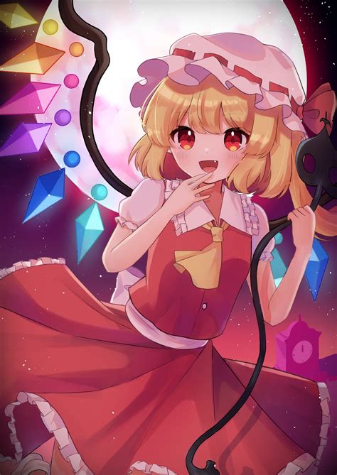Safebooru Girl Ascot Blonde Hair Fang Flandre Scarlet Frills Hat Highres Laevatein Touhou