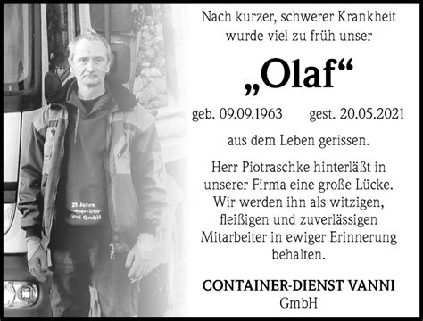 Traueranzeigen Von Olaf Trauer Anzeigen De