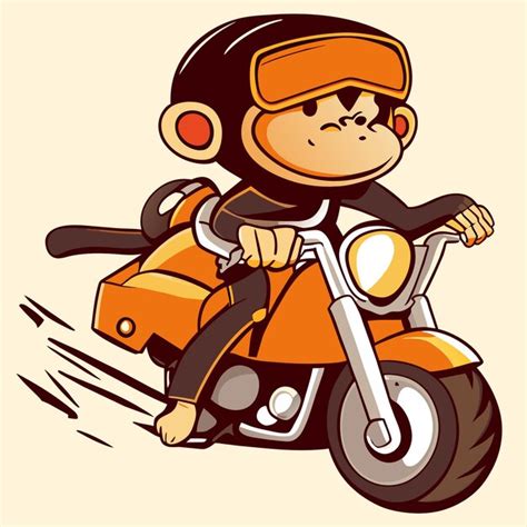 Premium Vector | Monkey riding a bike hand drawn flat stylish cartoon ...