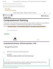 Computational Thinking OCR Test Questions For GCSE Computer Course Hero