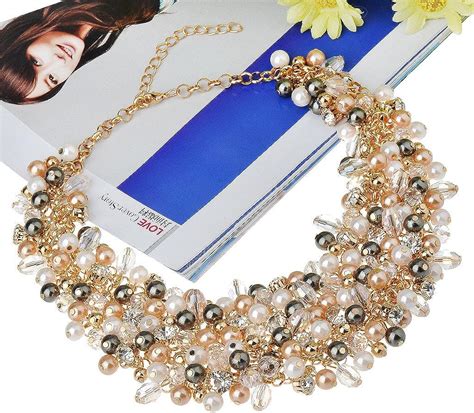 Ipink Fashion Women Big Faux Pearl Multi Strand Chunky Evening Jewelry Set Clothing