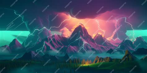 Premium Photo | A painting of a mountain with a purple sky and a ...