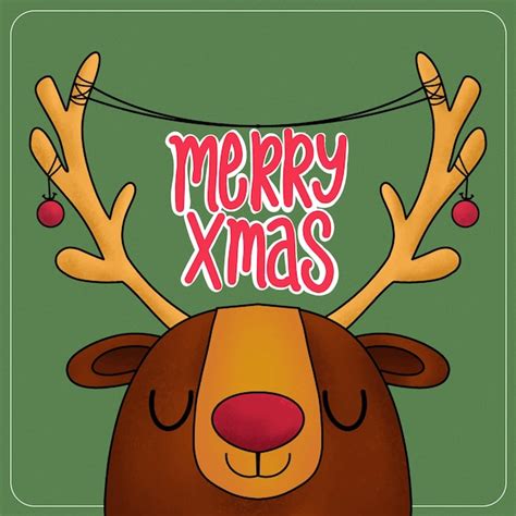 Premium Vector Cute Hand Drawn Rudolph The Red Nose Reindeer Illustration For Christmas Print