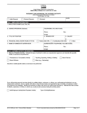 Fillable Online Ars Usda REQUEST FOR APPROVAL OF OUTSIDE ACTIVITY Ars