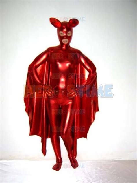 Red Catwoman Superhero Costume Shiny Metallic Female Halloween Cosplay Catwoman Costumes