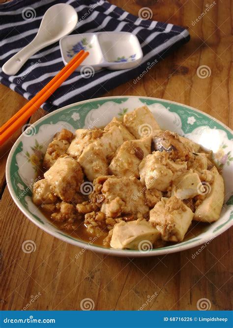 Steamed Tofu With Minced Meat In Gravy Stock Photo Image Of Chopstick