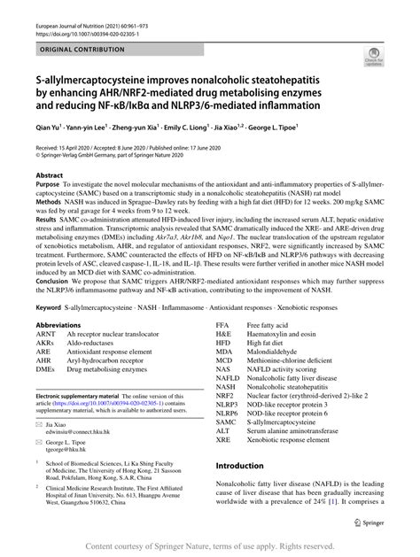 S Allylmercaptocysteine Improves Nonalcoholic Steatohepatitis By