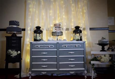 Main Tablescape Vintage Gray Black And Silver With Two Tier Naked Cake