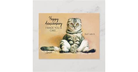 Funny Cat Cake Happy Anniversary Postcard Zazzle