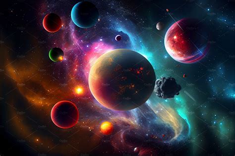 Abstract space background with planets in galaxy and stars – MasterBundles