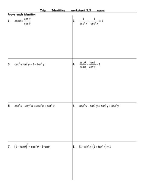 Solved Trig Identities Worksheet 3 3 Name Prove Each Chegg