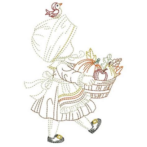 A Woman Carrying A Basket Filled With Fruit On Top Of A White Surface