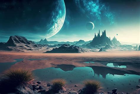 Paisaje Del Mundo Alienígena En El Espacio Profundo Ia Generativa Del Planeta Extraterrestre