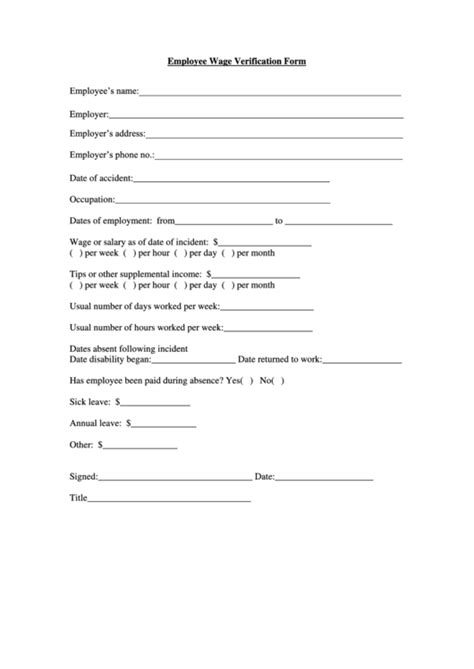 Printable Employee Income Verification Form