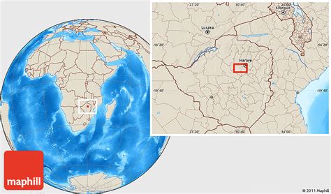 Shaded Relief Location Map Of The Area Around 18° 1 4 S 30° 40 29 E