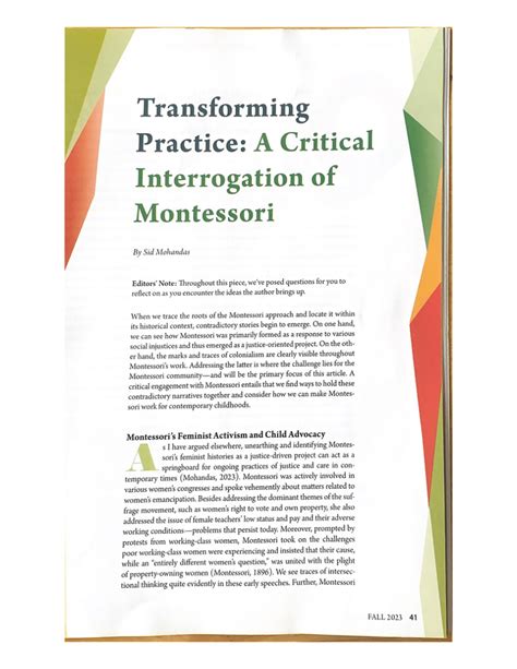 Pdf Transforming Practice A Critical Interrogation Of Montessori