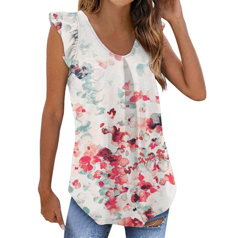 Vbarhmqrt Crop Tank Tops Womens Tank Tops Loose Fit Summer Tops Ruffled Sleeveless Shirts