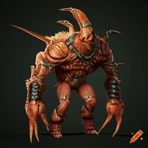 Crab Man With Scorpion Tail In A High Detailed Rpg Game Enemy Design On