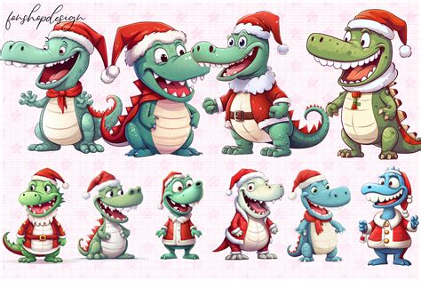 Cute Crocodile with Christmas Clipart Graphic by FonShopDesign ...